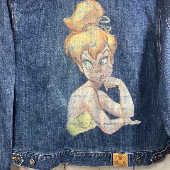 Disney Store Tinker Bell Denim Jacket Womens Size L Embroidered Fairycore Y2K - Picture 11 of 13
